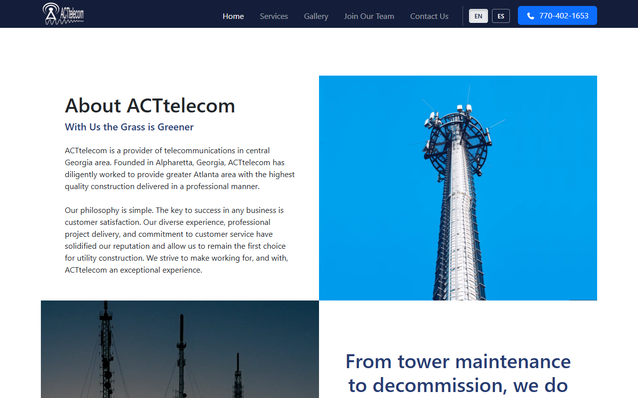 ACTtelecom website home page on desktop