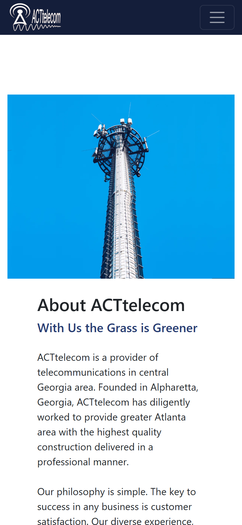 ACTtelecom website home page on a phone