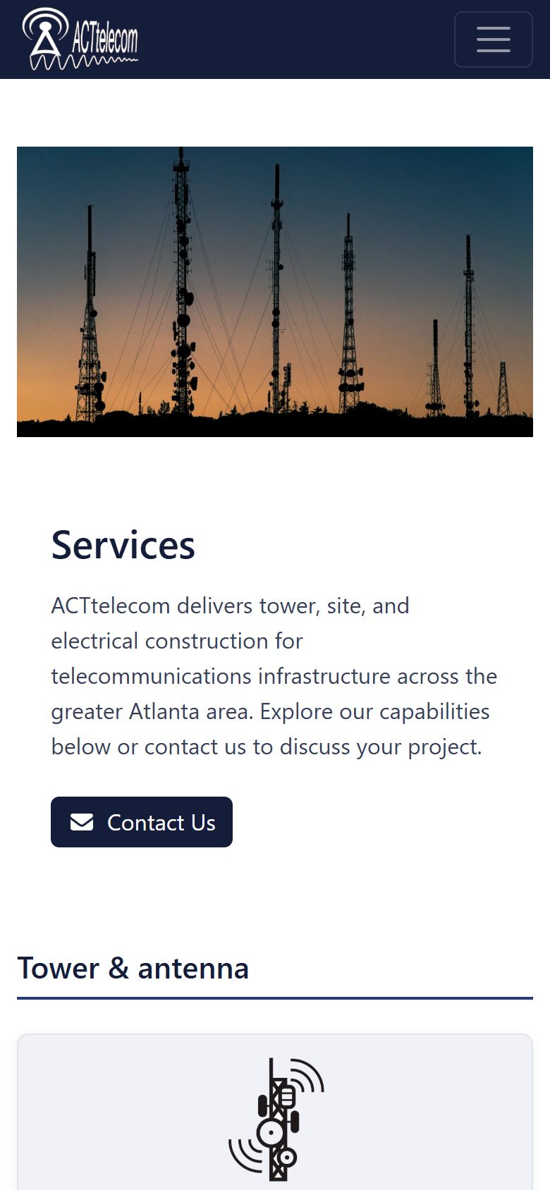 ACTtelecom services page on a phone