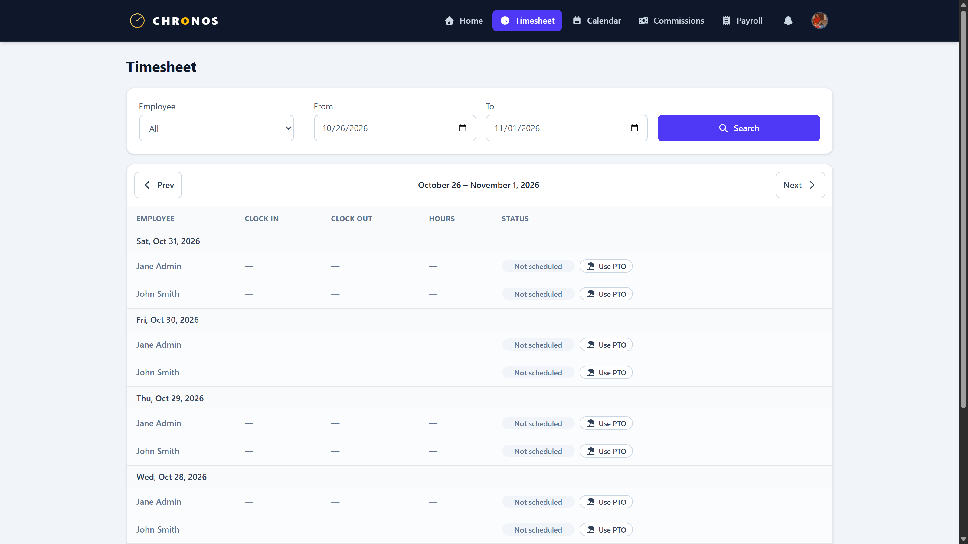 Chronos weekly timesheet view