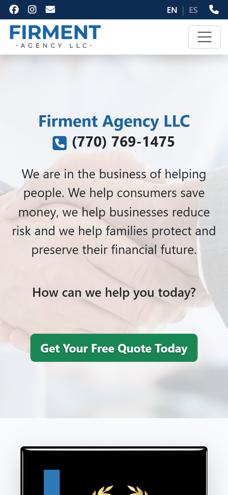 Firment Agency home page on a phone