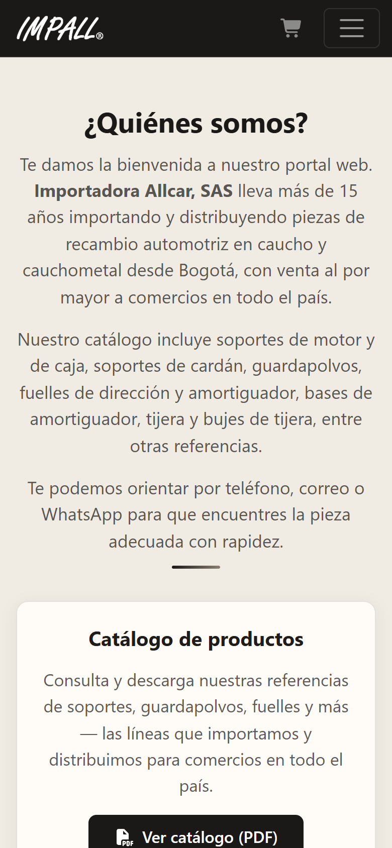 Impall about page on a phone