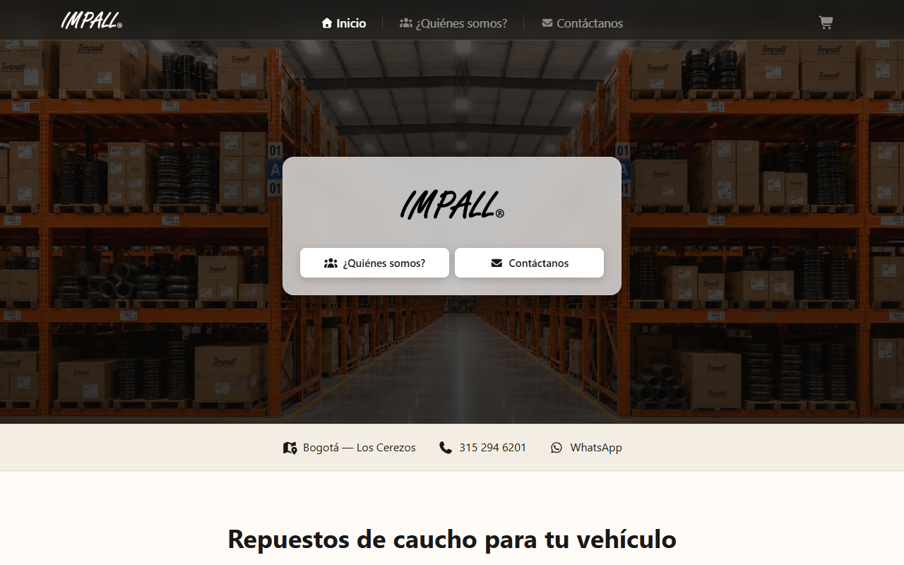 Impall home page on desktop