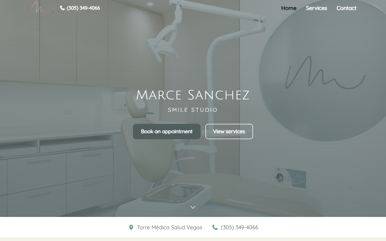 Marce Sánchez dental studio home page on desktop