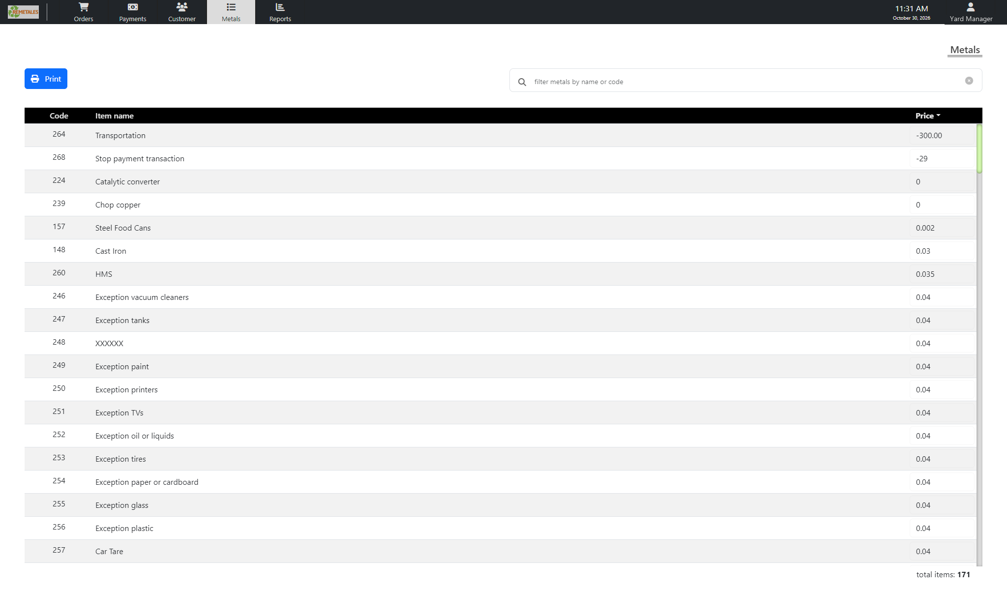 Lista de precios de materiales en scrAPPy para Windows