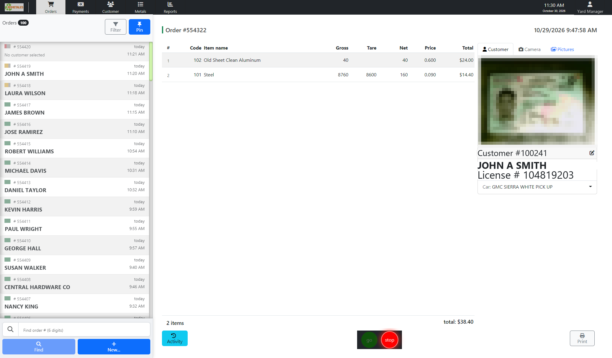 scrAPPy for Windows order screen with customer card