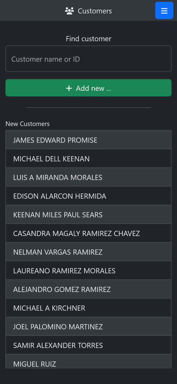 Lista de clientes de scrAPPy en un dispositivo móvil